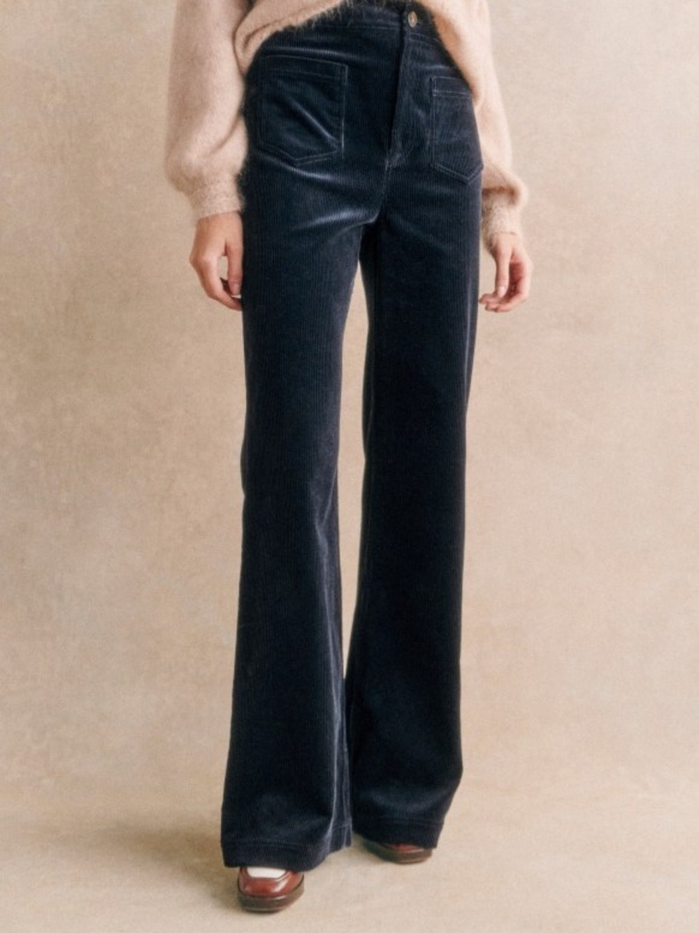 Sezane Women's High-Rise Wide-Leg Corduroy Jeans - Navy